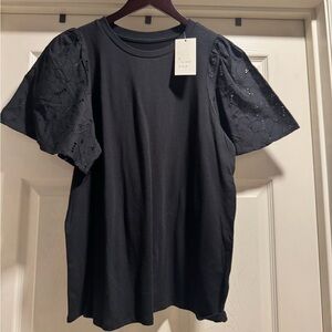 NWT A New Day Black Eyelet Short Sleeve Top Size Medium
